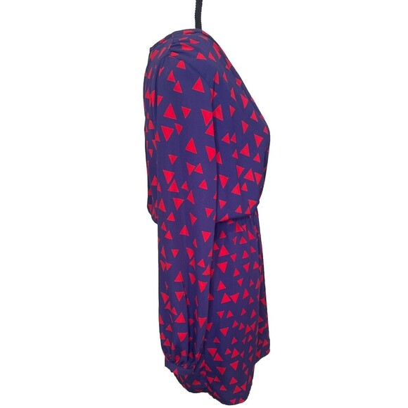 Sage the Brand BLUE w/ RED Triangles Long Sleeve Polyester Mini Dress Sz Small - Picture 5 of 9